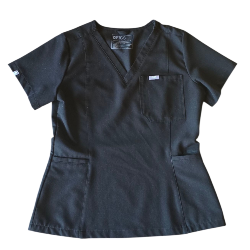 Figs Tulsa V Neck Scrub Top Black Size Small